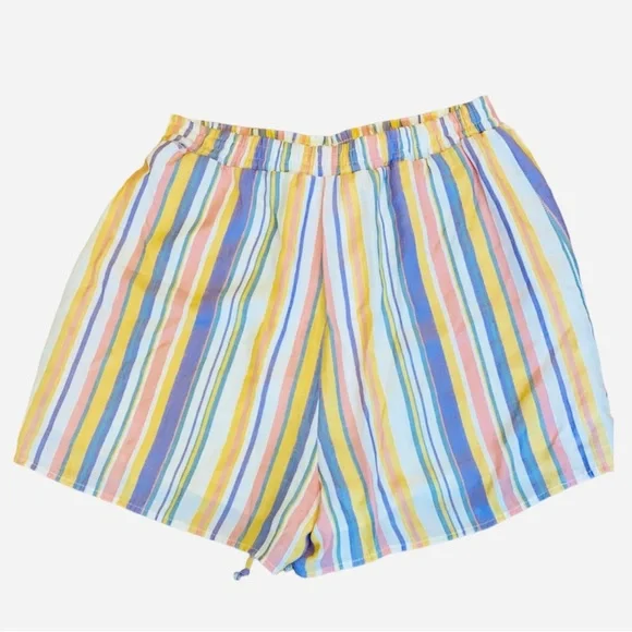 Francesca’s Miami Multicolored Striped Pull on Shorts Lined White Yellow L Pink - Picture 3 of 5